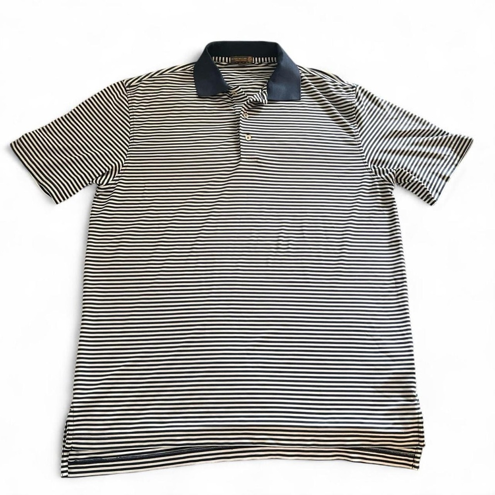 Peter Millar Navy and White Striped Collard Shirt